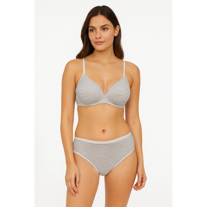 Demar Women’s White & Gray Striped Lingerie Set | Demar In Lebanon