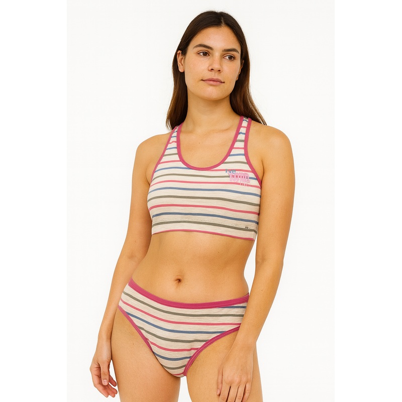 Demar Women’s White Multicolor Striped Underwear Set | Demar In Lebanon