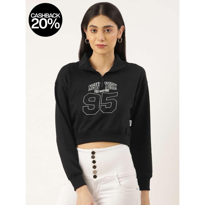 Forever 21 Women’s Black Turtle Neck 1/3 Zipper Cropped Sweatshirt | Forever 21 In Lebanon