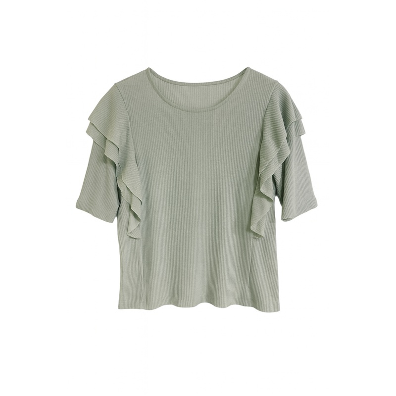 Mango Women’s Light Aqua Short Sleeve With Ruffles Blouse  |Mango In Lebanon