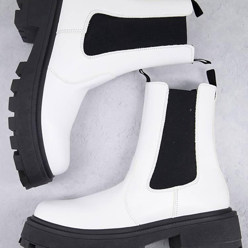 Asos Design Women’s White Square Toe Chelsea Boots ANS813