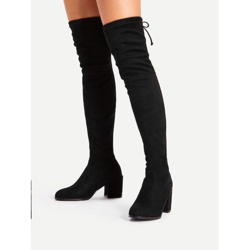 Tata Italia  Women’s Black Suede Tie Back Over Knee Block Heeled Boots | Tata Italia In Lebanon
