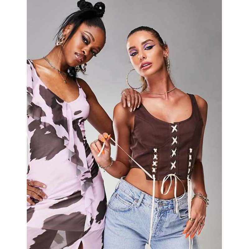 Asos Design Women’s Brown Sleeveless Corset Blouse ANF3018