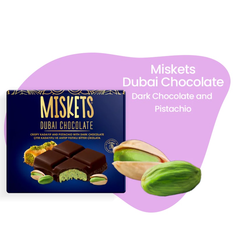 Miskets Dubai Chocolate Dark Chocolate Bar & Pistachio 100GR | Miskets In Lebanon