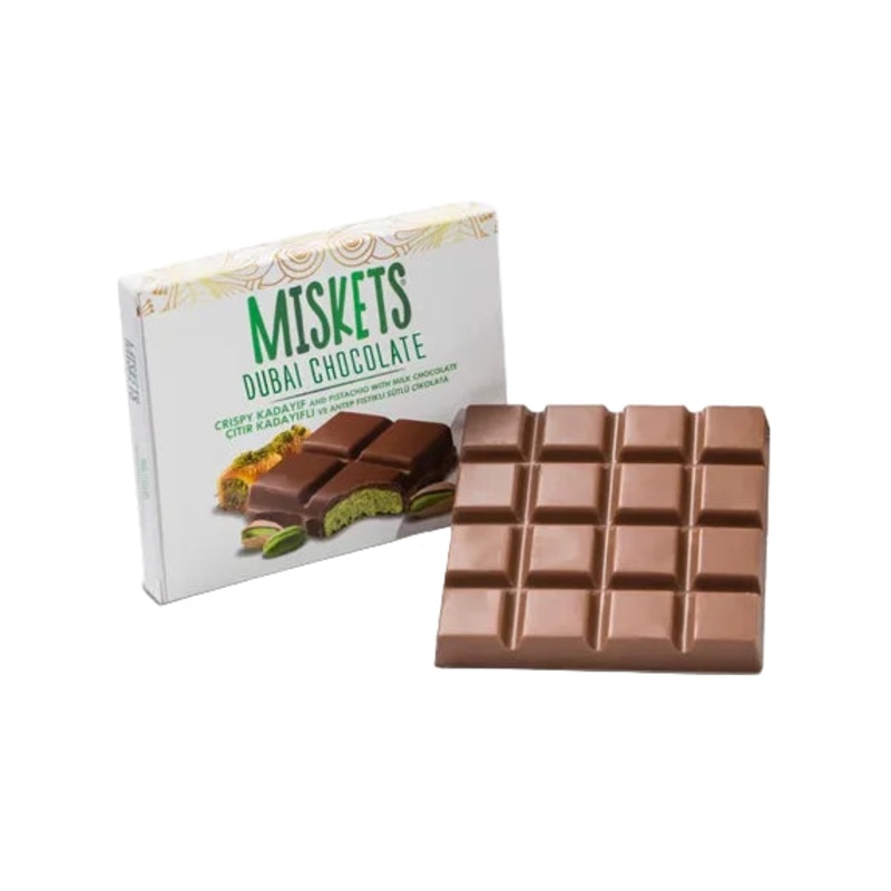Miskets Dubai Chocolate Milk Chocolate Bar with Pistachio & Crunchy Kadayif Filling 100GR | Miskets In Lebanon