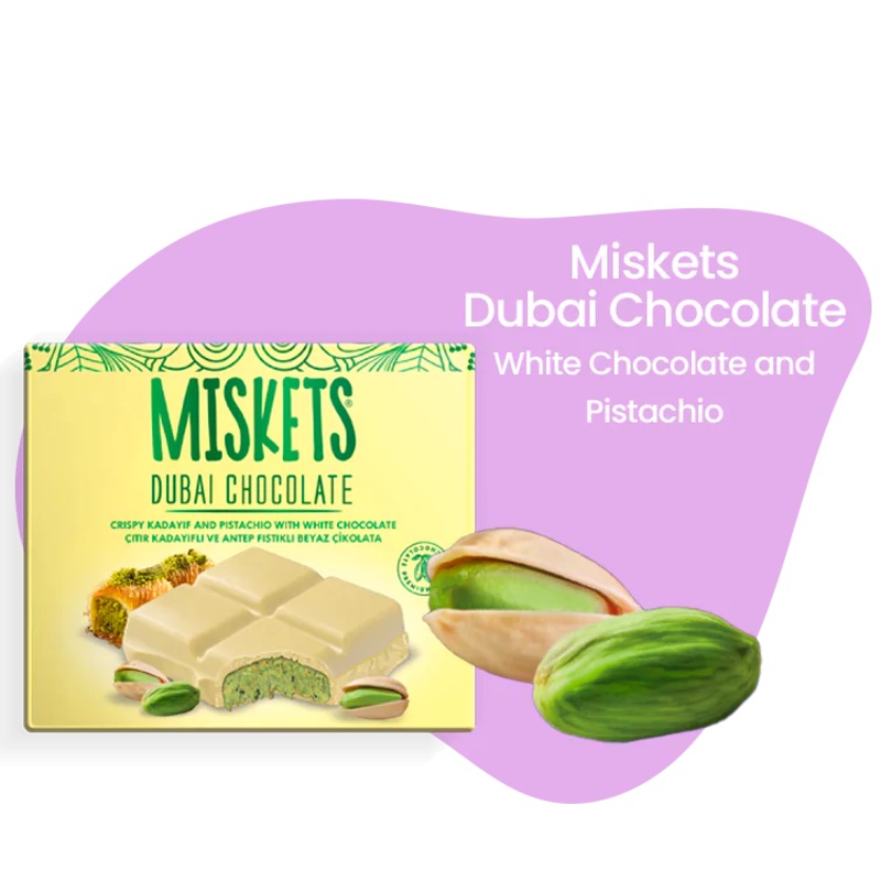 Miskets Dubai Chocolate White Chocolate Bar & Pistachio 100GR | Miskets In Lebanon