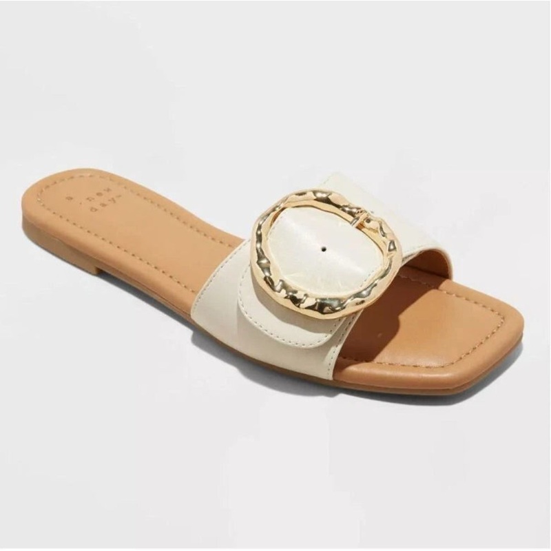A New Day Women’s Off White Bennie Buckle Slide Slipper with Memory Foam Insole | A New Day In Lebanon