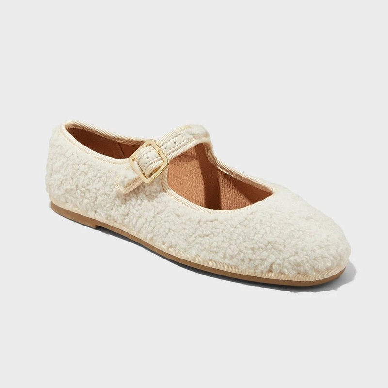 Universal Thread Women’s Off White Halston Shearling Mary Jane Ballet Flats |Universal Thread In Lebanon