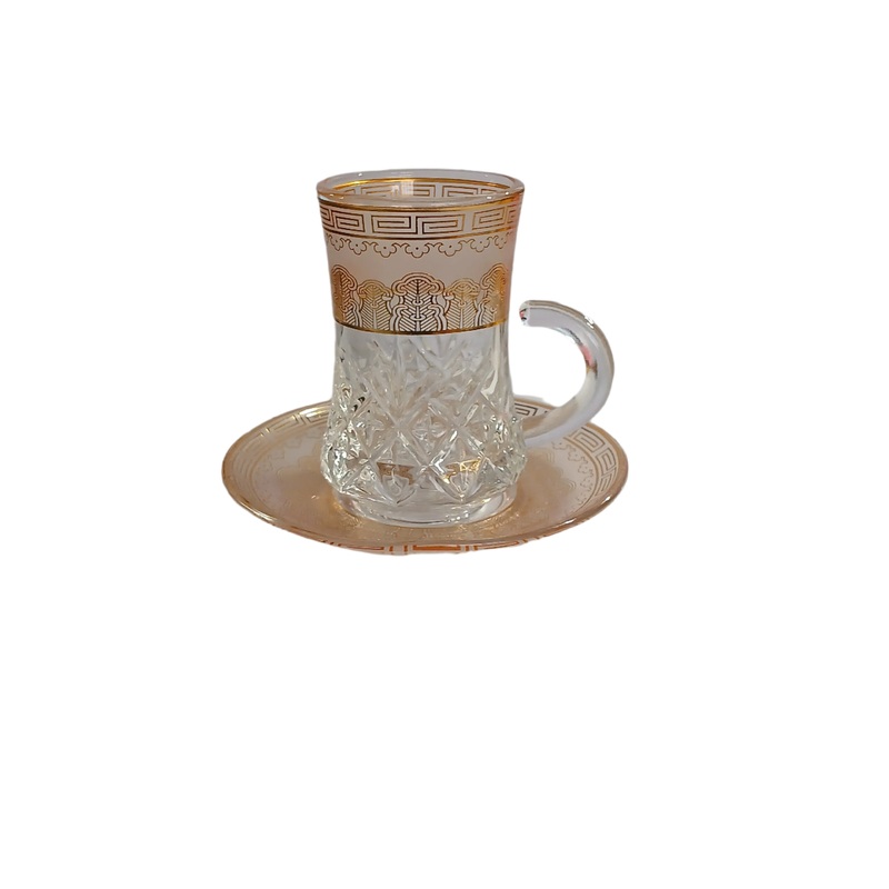Al Sultan Transparent Glass Tea Cups 6pcs + Saucers 6pcs HD28-273 | Al Sultan In Lebanon