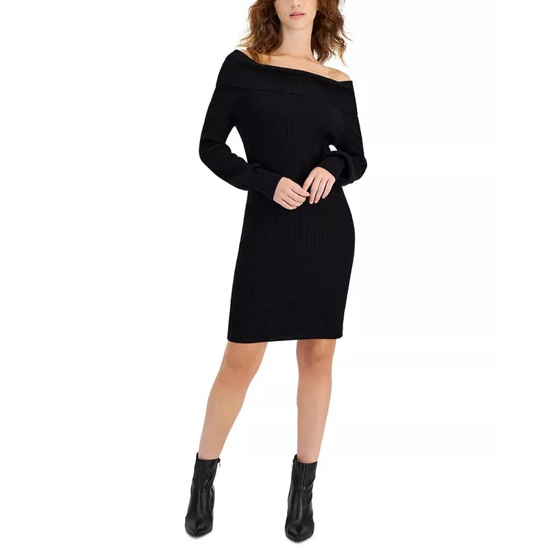 Hippie Rose Women’s Black Juniors’ Off-The-Shoulder Long-Sleeve Sweater Dress | Hippie Rose In Lebanon