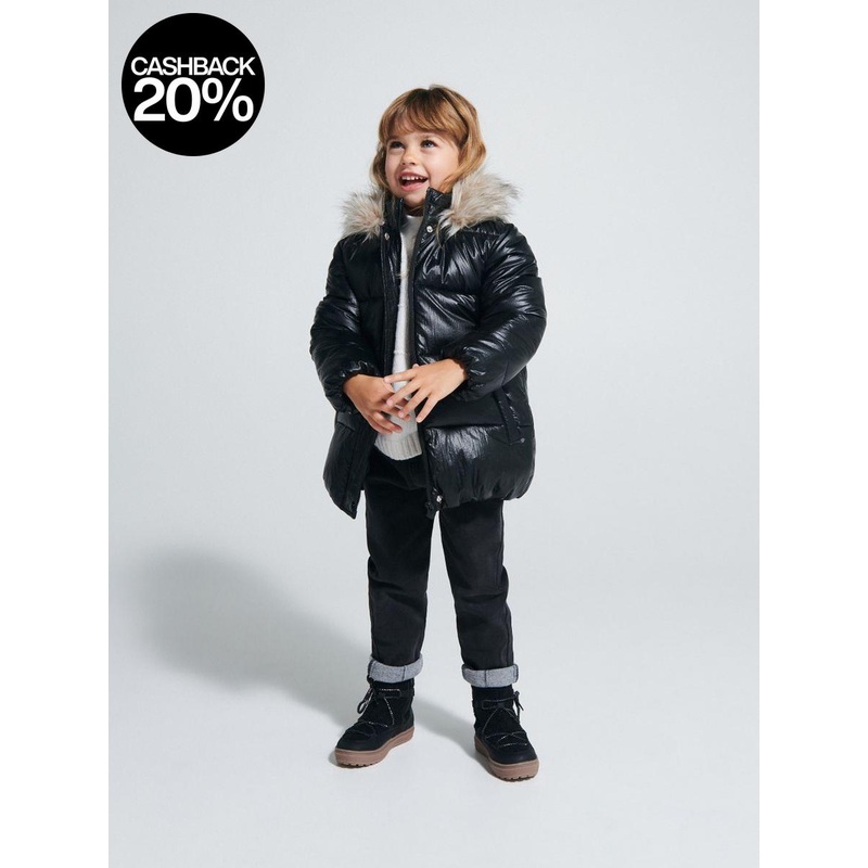 Reserved Baby Girl’s Black Metallic Puffer Hooded Jacket |Reserved In Lebanon