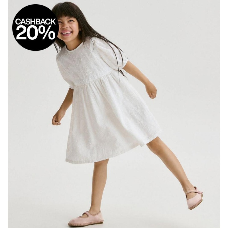 Reserved Girl’s White Short Sleeve Floral Pattern Dress | Reserved In Lebanon