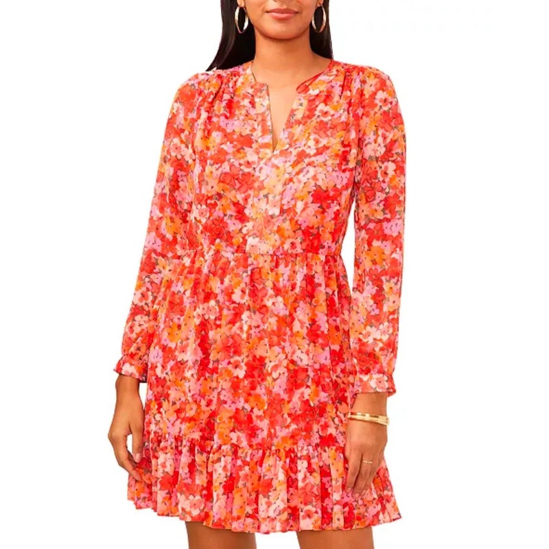 Vince Camuto Women’s Floral Printed, Long Sleeve, Split Neck Dress | Vince Camuto In Lebanon