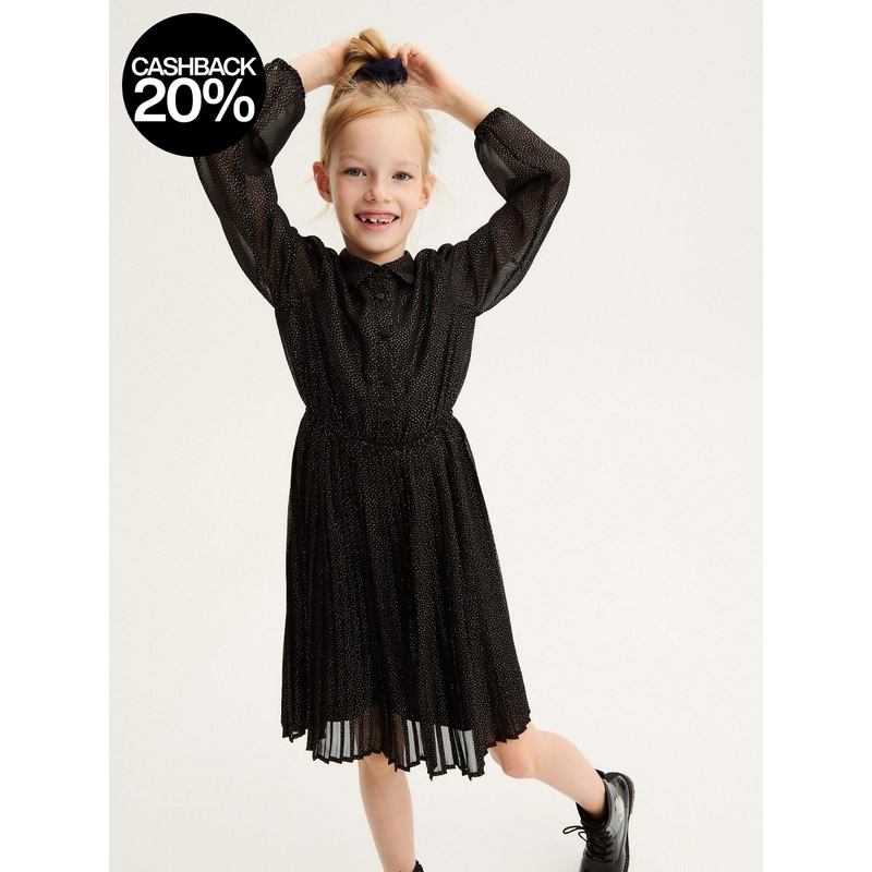 Reserved Girl’s Black Pleated Hem Polka Dot Dress | Reserved In Lebanon