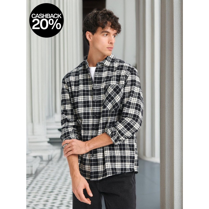 Sinsay Men’s Black & White Checkered Regular fit Long Sleeve Shirt | Sinsay In Lebanon