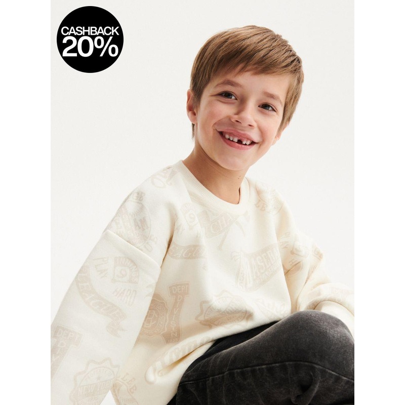 Reserved Boy’s Off White Printed Long Sleeve Oversized Sweatshirt |Reserved In Lebanon