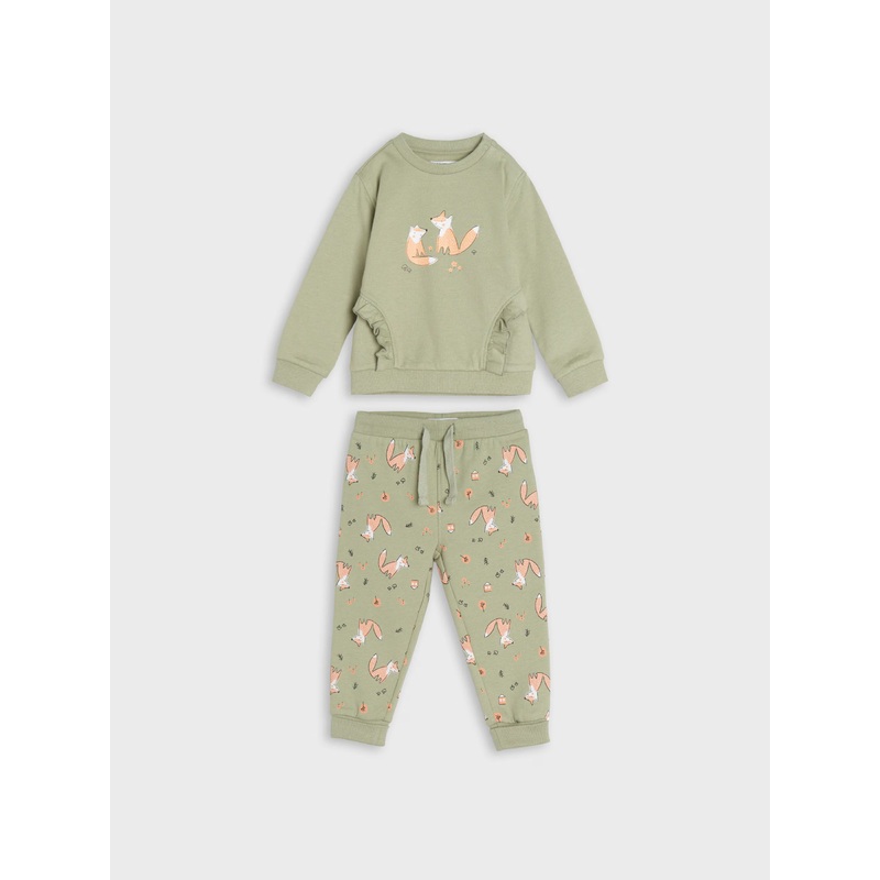 Sinsay Fox & Bunny Baby Girl’s Dusty Green Sweatshirt And Trousers Set | Sinsay In Lebanon