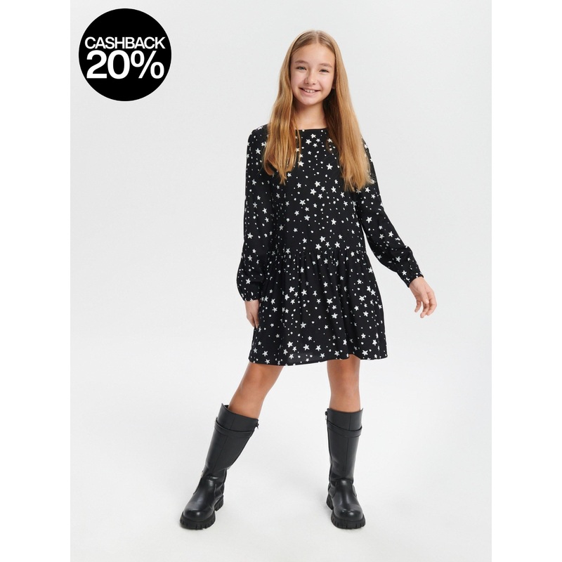 Sinsay Girl’s Black Stars Printed Long Sleeve Dress | Sinsay In Lebanon