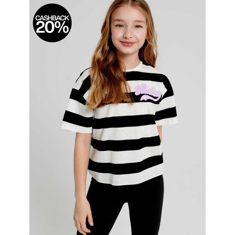Sinsay Girl’s Black & White Striped Short-Sleeve T-Shirt |Sinsay In Lebanon