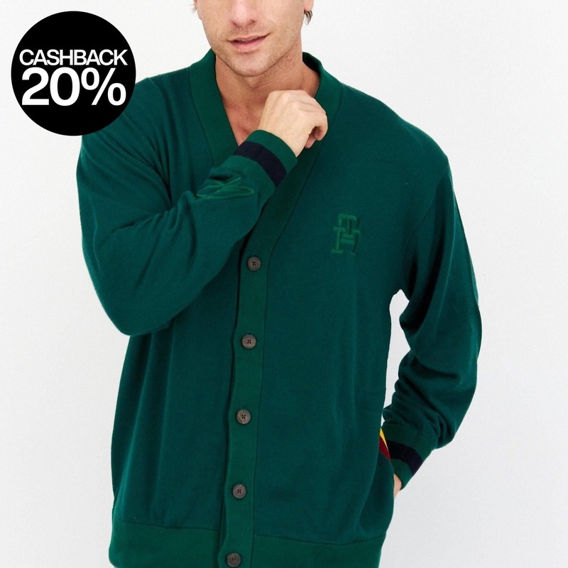 Tommy Hilfiger Men’s Green V-Neck Embroidered Logo Long Sleeves Cardigan |Tommy Hilfiger In Lebanon