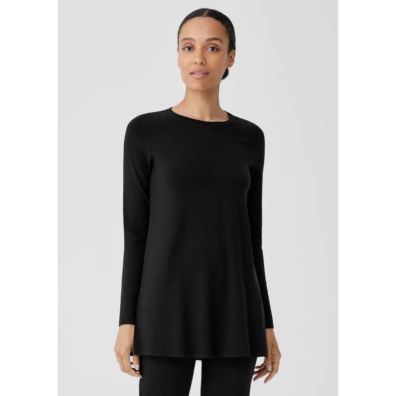 Eileen Fisher – Stretch Jersey Knit Crew Neck Long Top