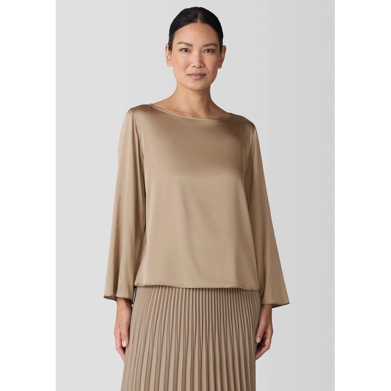 Eileen Fisher – Stretch Silk Charmeuse Bateau Neck Top