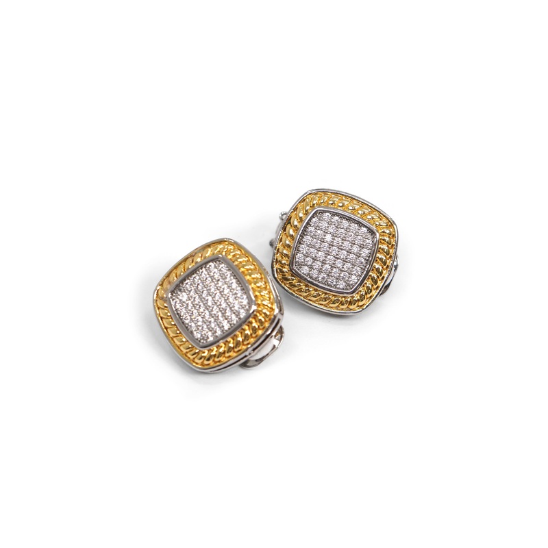 CCB – Large Mixed Metal Square Clip On Earrings