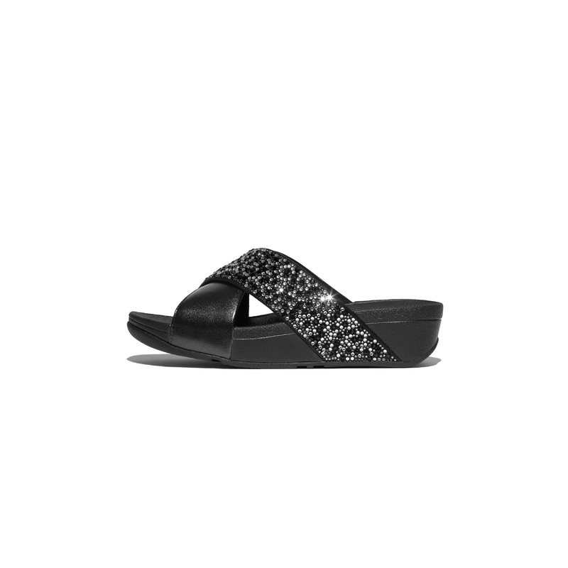 FitFlop – Lulu Crystal-Mix Metallic Cross Slide Sandal