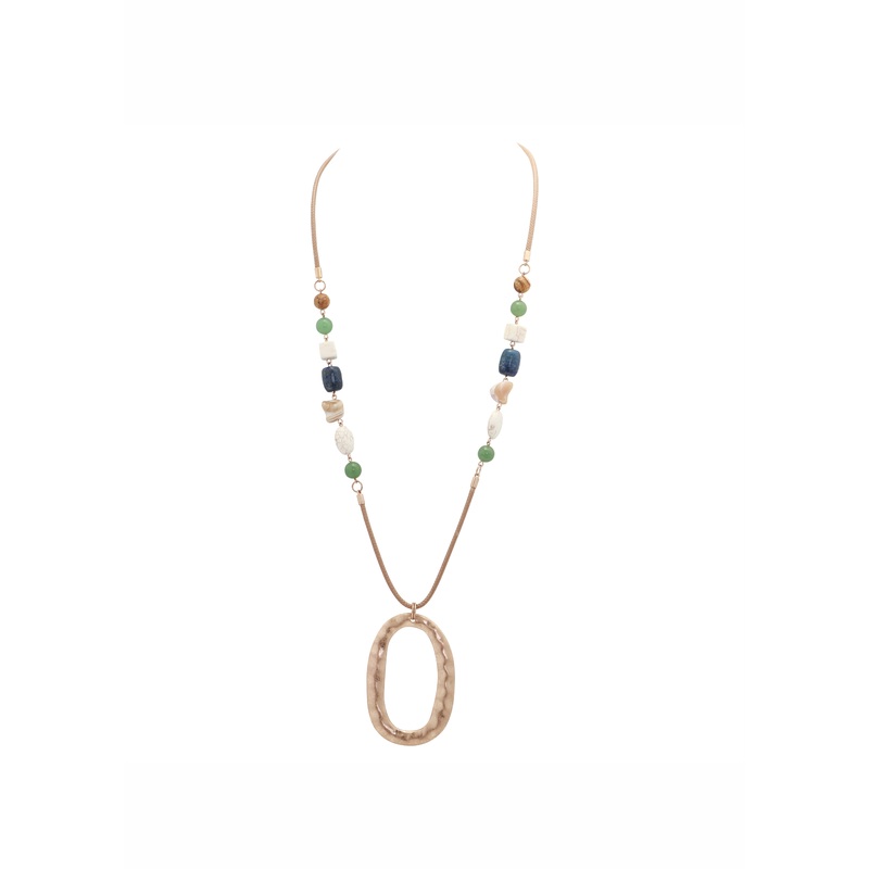 Merx – Hammered Open Pendant Multi Bead Long Necklace
