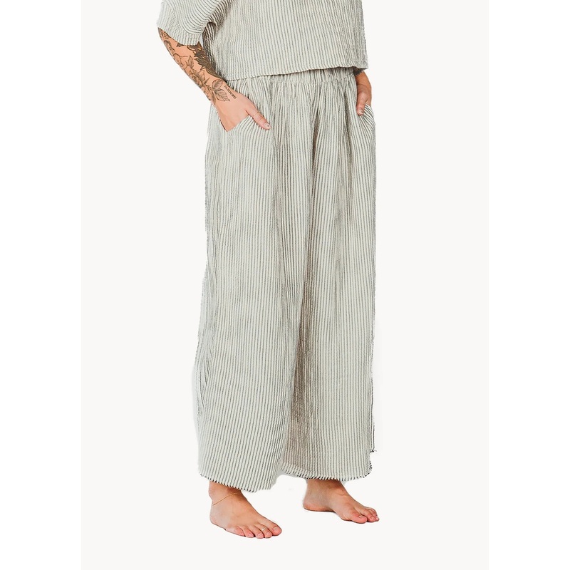 Pokoloko – Stripped Crinkle Cotton Palazzo Pant
