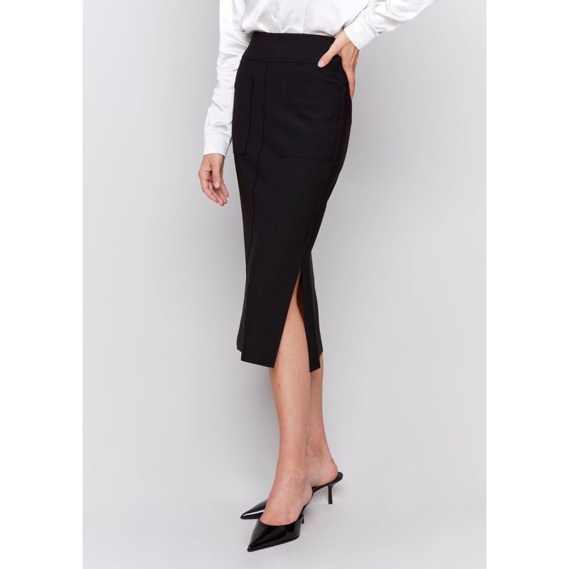 Charlie B – Crepe Knee Length Side Slit Skirt