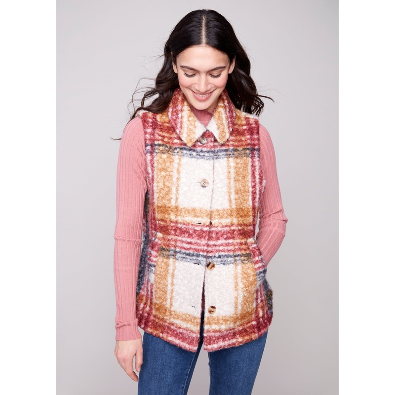 Charlie B – Sherpa Plaid Long Vest