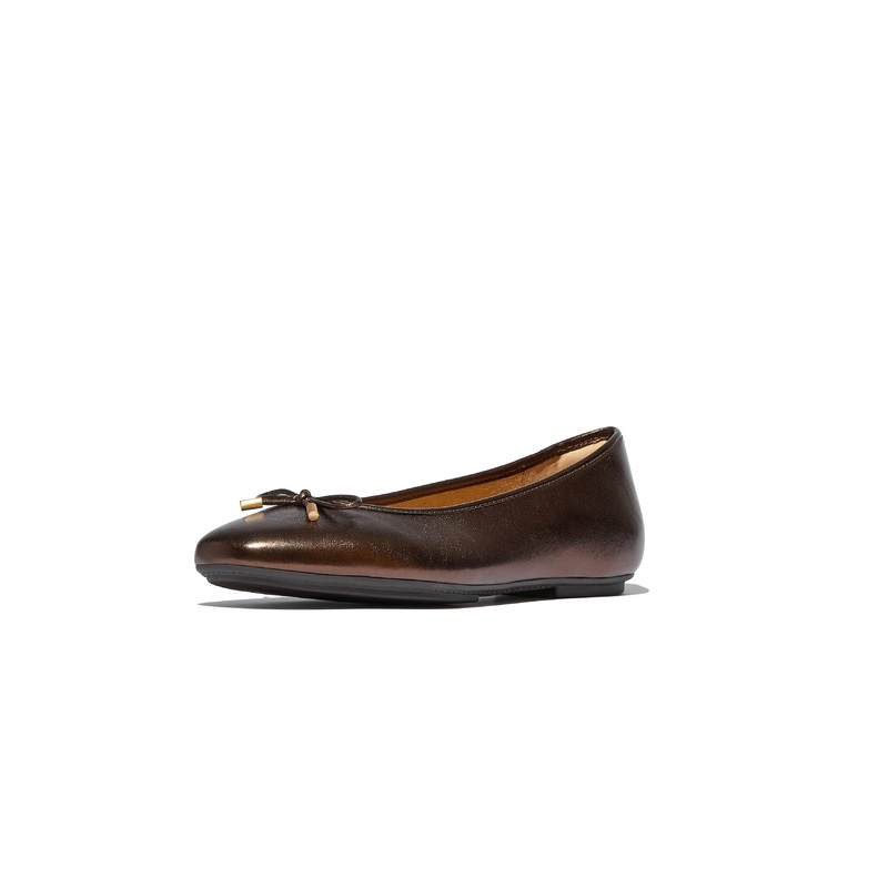 FitFlop – Delicato Bow Soft Metallic Leather Ballerinas
