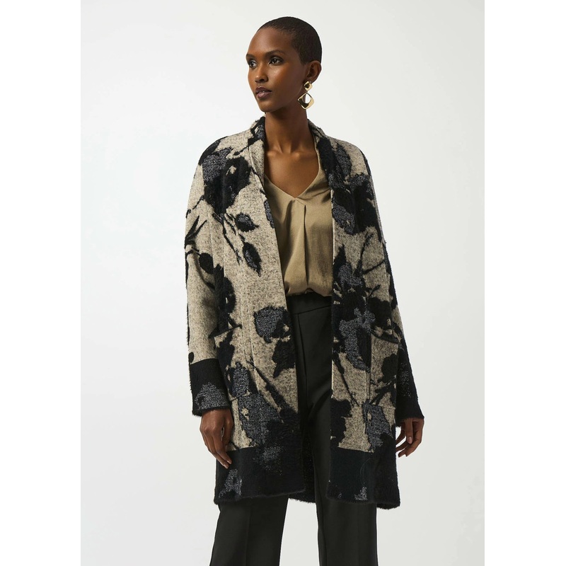 Joseph Ribkoff – Abstract Jacquard Sweater Knit Long Cardigan
