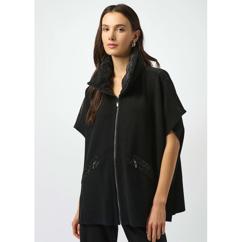 Joseph Ribkoff – Faux Leather Trimmed Poncho Sleeve Jacket