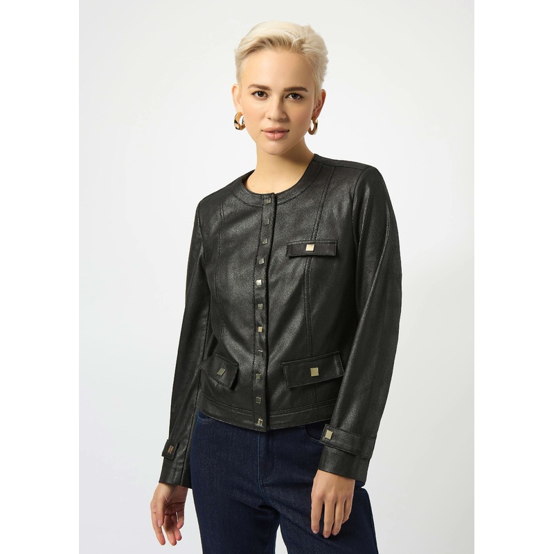 Joseph Ribkoff – Foiled Faux Suede Fitted Collarless Jacket