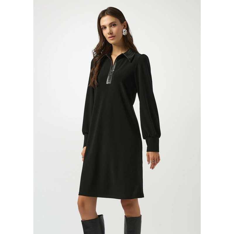 Joseph Ribkoff – Silky Knit & Leatherette Trapeze Dress