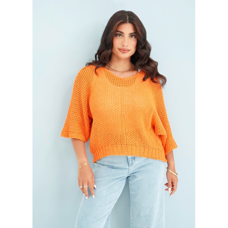 Orange – Meadow’s Round Neck Cropped Crochet Top