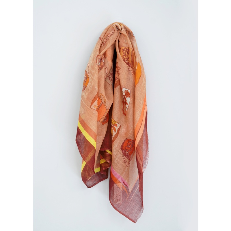 V Fraas – Teacup Wool Scarf|WINE BORDER|YELLOW BORDER
