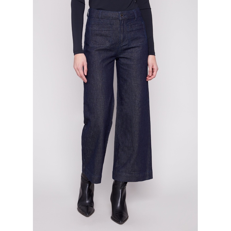 Charlie B – Cropped Flare Patch Pocket Lurex Jeans