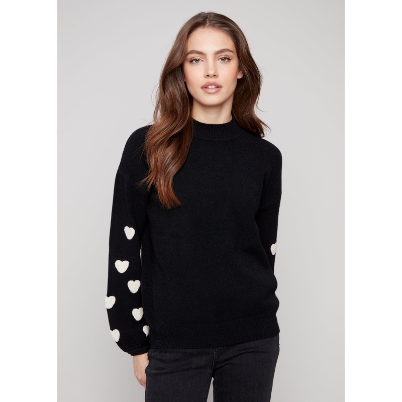 Charlie B – Mock Neck Sweater with Embroidery