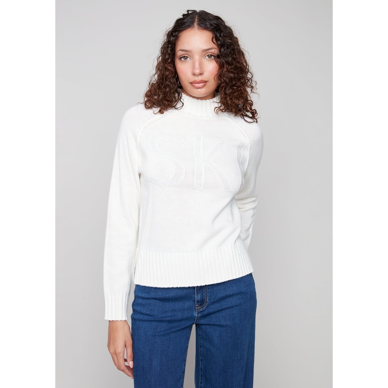 Charlie B – Placed Jacquard Mock Neck Sweater