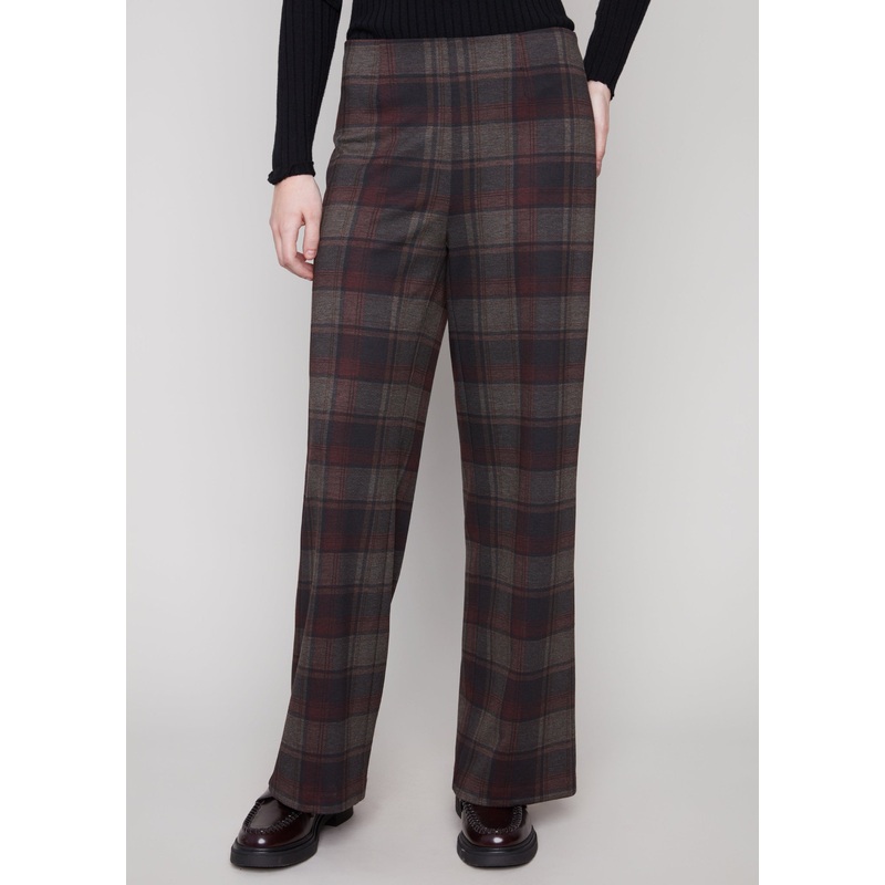 Charlie B – Printed Pull On Wide Leg Plaid Pant