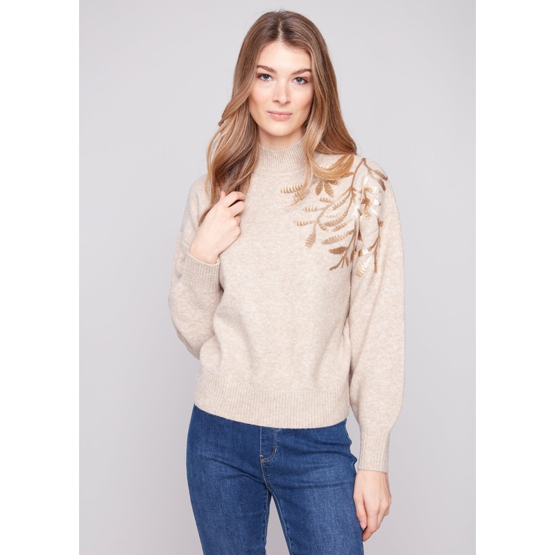 Charlie B – Sequin Detail Mock Sweater