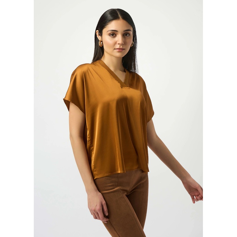 Joseph Ribkoff – Satin Boxy Top with Rib Trim