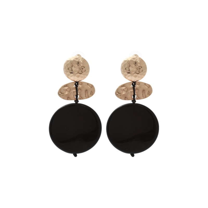 Merx – Hammered Metallic & Black Circle Drop Earrings