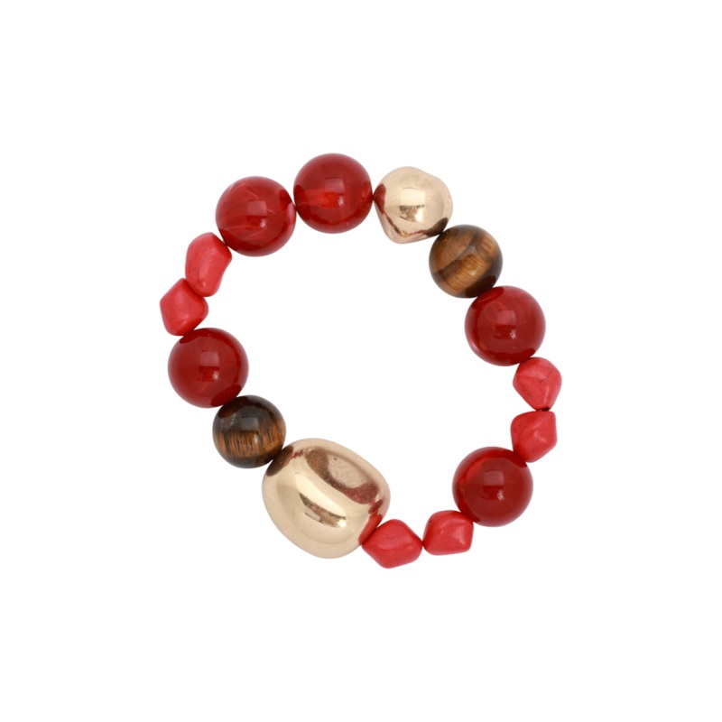 Merx – Matte Gold & Red Mix Bead Stretch Bracelet