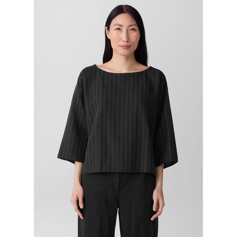 Eileen Fisher – Cotton Blend Stripe Stitch Box-Top