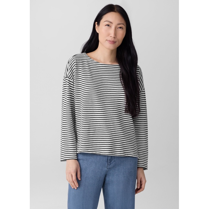 Eileen Fisher – Striped Organic Cotton Slub Bateau Neck Top
