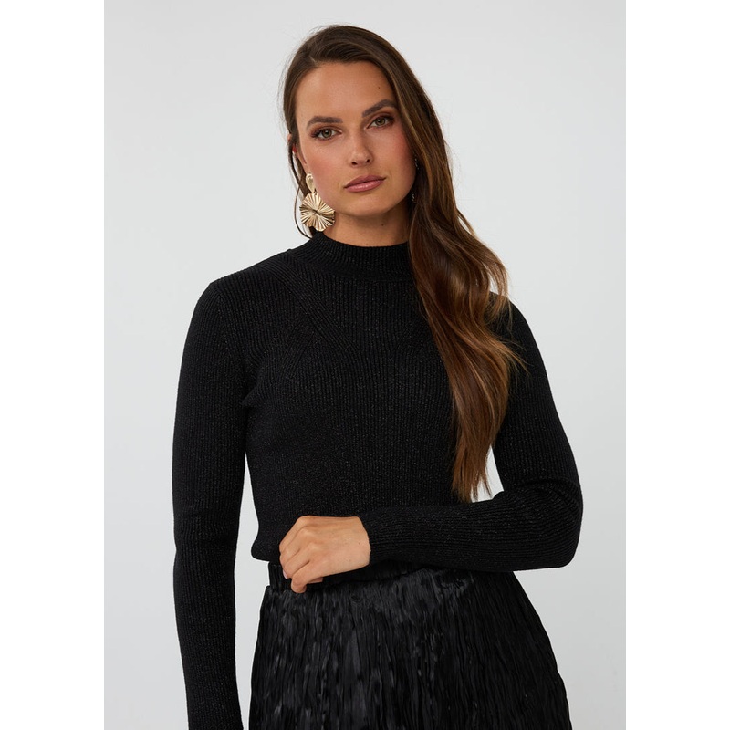 Esqualo – Ribbed Lurex Mock neck  Top
